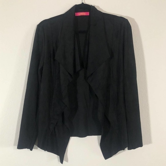 Catherine Malandrino Black Faux Suede Open Cascade Waterfall Jacket Petite Small - Picture 4 of 13